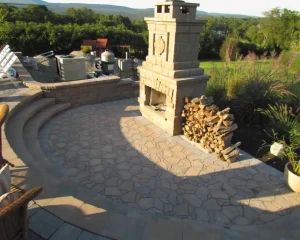 Elaborate outdoor fireplace construction
