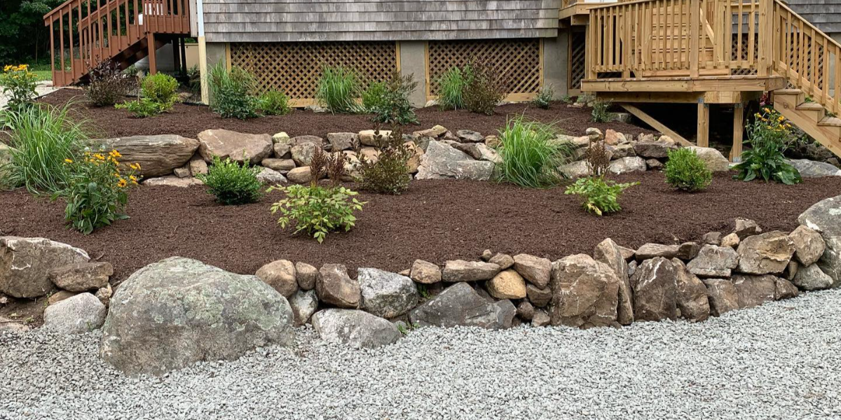 Terraced garden beds steep slope Greendell, New Jersey